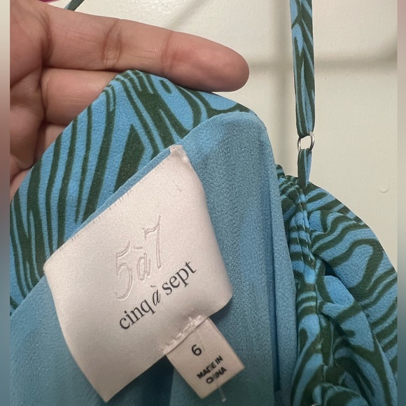 CINQ A SEPT RAYNER PRINTED RUFFLED MIDI DRESS IN CELESTE MULTI - Picture 7 of 7